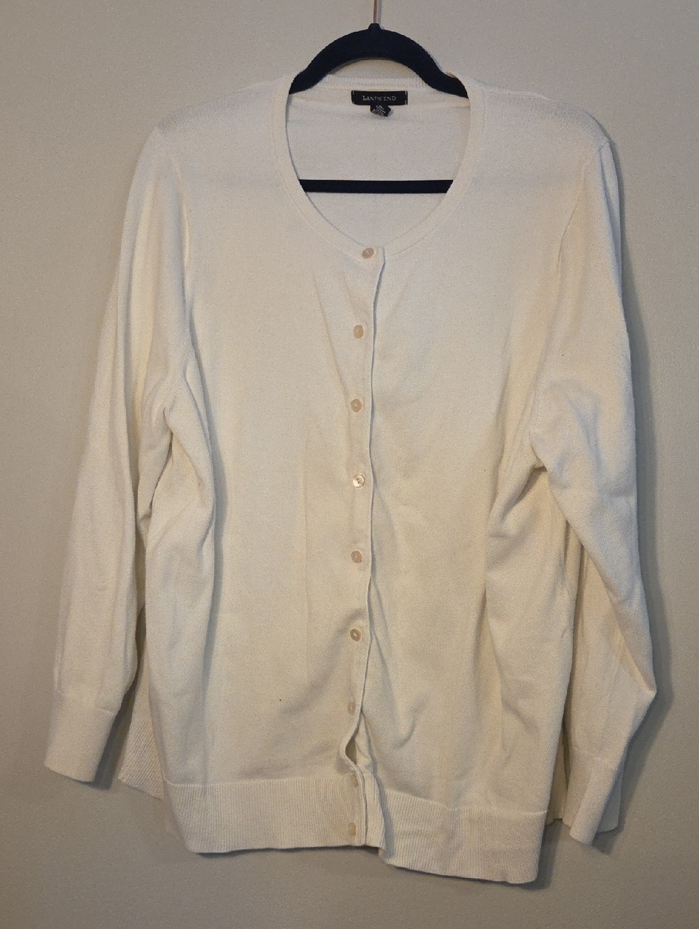 Lands' End Cream Button-Front Cotton Cardigan